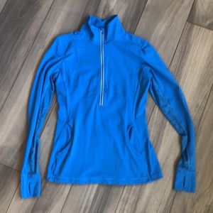 RARE Lululemon 10 Star Runner 1/2 Zip L/S Cornflower Blue RULU Ruffles Mesh